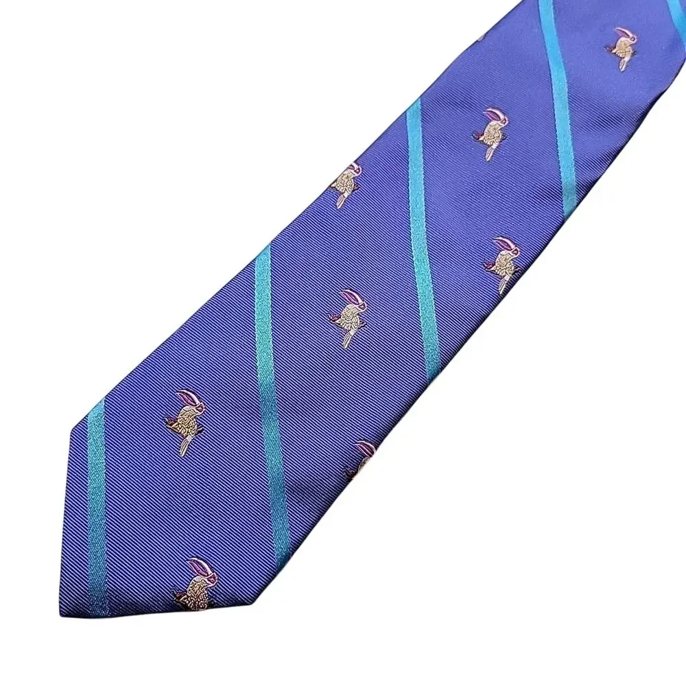 Ted Baker London Silk Neck Tie Mens Repp Purple Embroidered Birds Satin